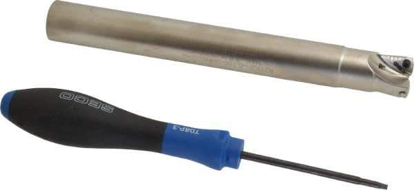 Seco - 3/4" Cut Diam, 0.04" Max Depth, 3/4" Shank Diam, Cylindrical Shank Indexable High-Feed End Mill - Screw Holding Method, 218.19-100.. Insert, R217.21 Toolholder, Through Coolant - Apex Tool & Supply