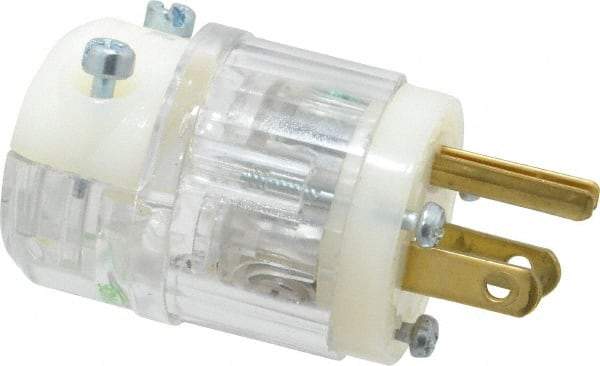 Leviton - 125 VAC, 15 Amp, 5-15P NEMA, Straight, Self Grounding, Hospital Grade Plug - 2 Pole, 3 Wire, 1 Phase, Nylon, Clear - Apex Tool & Supply