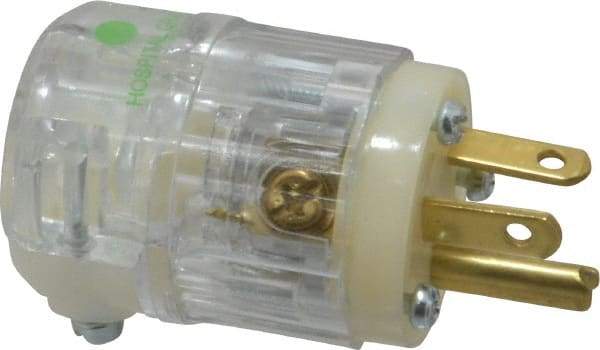 Leviton - 125 VAC, 20 Amp, 5-20P NEMA, Straight, Self Grounding, Hospital Grade Plug - 2 Pole, 3 Wire, 1 Phase, Nylon, Clear - Apex Tool & Supply