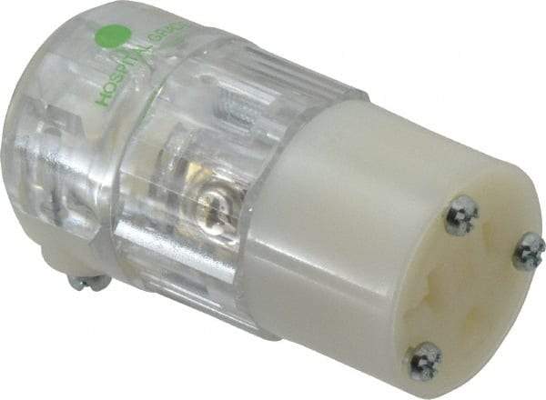 Leviton - 125 VAC, 20 Amp, 5-20R NEMA, Straight, Self Grounding, Hospital Grade Connector - 2 Pole, 3 Wire, 1 Phase, Nylon, Clear - Apex Tool & Supply