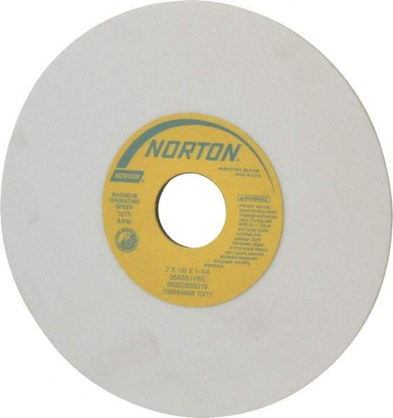Norton - 7" Diam x 1-1/4" Hole x 1/8" Thick, I Hardness, 80 Grit Surface Grinding Wheel - Aluminum Oxide, Type 1, Medium Grade, 3,275 Max RPM, Vitrified Bond, No Recess - Apex Tool & Supply