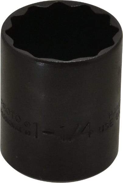 Proto - 1-1/4", 1/2" Drive, Standard Hand Socket - 12 Points, 1-21/32" OAL, Alloy Steel, Black Finish - Apex Tool & Supply
