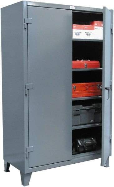 Strong Hold - 4 Shelf 6 Bin Locking Storage Cabinet - Steel, 48" Wide x 24" Deep x 72" High, Dark Gray - Apex Tool & Supply