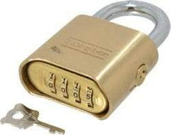 Master Lock - 2" Body Width, 7/8" Shackle Clearance, Solid Brass Combination Lock - 5/16" Shackle Diam, 1" Shackle Width, Control Key Sold Separately - Apex Tool & Supply