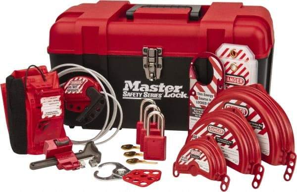 Master Lock - 12 Piece Valve Lockout Kit - 1-1/2 Inch Vertical Shackle Clearance, 1/4 Inch Shackle Diameter, Keyed Alike Comes in Tool Box - Apex Tool & Supply