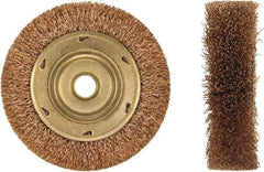 Ampco - 6" OD, 5/8" Arbor Hole, Crimped Phosphorus Bronze Alloy Wheel Brush - 1" Face Width, 1-1/8" Trim Length, 0.014" Filament Diam, 6,000 RPM - Apex Tool & Supply