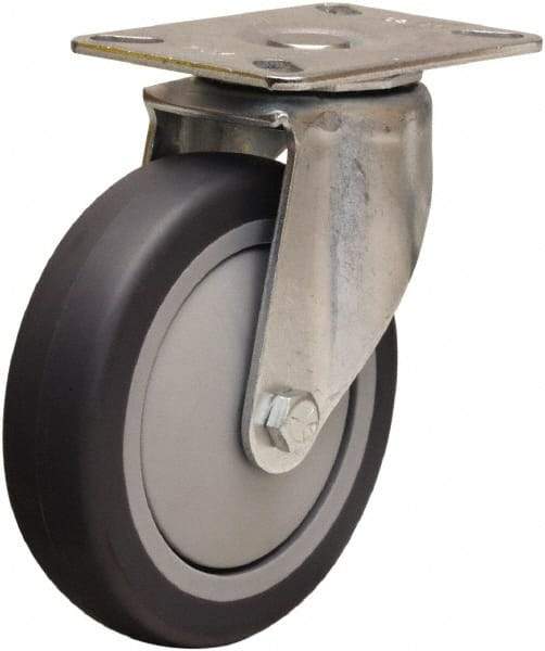 Hamilton - 5" Diam x 1-3/8" Wide x 6-1/16" OAH Top Plate Mount Swivel Caster - Rubber Mold on Polyolefin, 275 Lb Capacity, Precision Ball Bearing, 3-1/8 x 4-1/8" Plate - Apex Tool & Supply