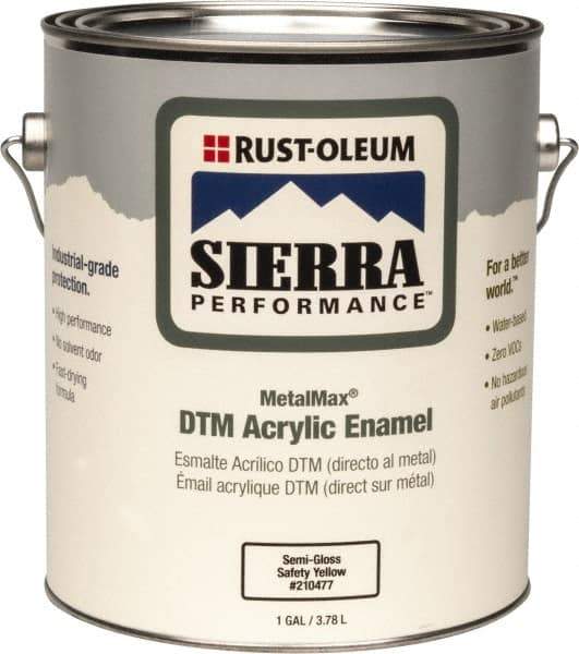 Rust-Oleum - 1 Gal Safety Yellow Semi Gloss Finish Acrylic Enamel Paint - Interior/Exterior, Direct to Metal, <0 gL VOC Compliance - Apex Tool & Supply
