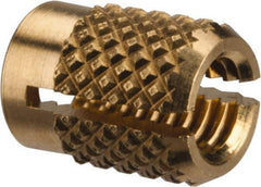 E-Z LOK - M4x0.70 Metric Coarse Brass Flush Press Fit Threaded Insert for Plastic - 5/16" OAL, 0.23" Insert Diam, 7/32" Hole Diam, 7/32" Drill - Apex Tool & Supply