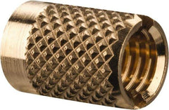 E-Z LOK - M5x0.80 Metric Coarse Brass Flush Press Fit Threaded Insert for Plastic - 3/8" OAL, 0.262" Insert Diam, 1/4" Hole Diam, 1/4" Drill - Apex Tool & Supply
