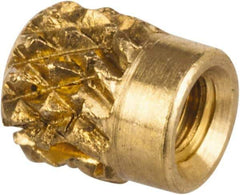 E-Z LOK - #0-80 UNF Brass Flush Press Fit Threaded Insert for Plastic - 1/8" OAL, 0.104" Insert Diam, 3/32" Hole Diam, 3/32" Drill - Apex Tool & Supply