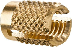 E-Z LOK - #10-32 UNF Brass Flush Press Fit Threaded Insert for Plastic - 0.357" OAL, 0.262" Insert Diam, 1/4" Hole Diam, 1/4" Drill - Apex Tool & Supply