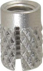 E-Z LOK - #10-32 UNF Grade 303 Stainless Steel Flush Press Fit Threaded Insert for Plastic - 0.357" OAL, 0.262" Insert Diam, 1/4" Hole Diam, 1/4" Drill - Apex Tool & Supply