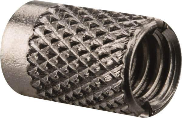 E-Z LOK - 1/4-20 UNC Grade 303 Stainless Steel Flush Press Fit Threaded Insert for Plastic - 1/2" OAL, 0.326" Insert Diam, 5/16" Hole Diam, 5/16" Drill - Apex Tool & Supply