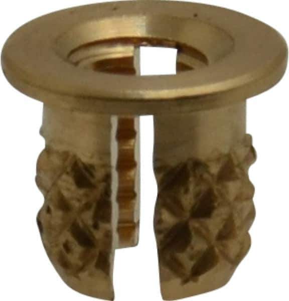 E-Z LOK - #4-40 UNC Brass Flanged Press Fit Threaded Insert for Plastic - 3/16" OAL, 0.166" Insert Diam, 5/32" Hole Diam, 5/32" Drill - Apex Tool & Supply