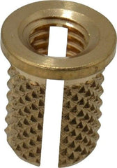 E-Z LOK - #10-32 UNF Brass Flanged Press Fit Threaded Insert for Plastic - 3/8" OAL, 0.262" Insert Diam, 1/4" Hole Diam, 1/4" Drill - Apex Tool & Supply