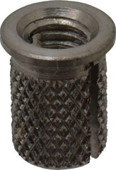 E-Z LOK - #10-32 UNF Grade 303 Stainless Steel Flanged Press Fit Threaded Insert for Plastic - 3/8" OAL, 0.262" Insert Diam, 1/4" Hole Diam, 1/4" Drill - Apex Tool & Supply