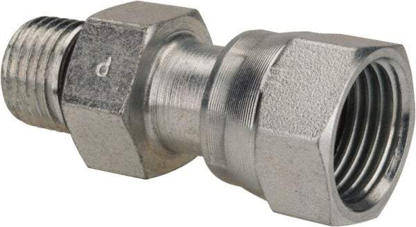 Parker - 3/8" OD, Steel Straight Thread Swivel Connector - 9,200 Max Working psi, 3/4" Hex, O-Ring Face Seal/SAE-ORB Ends - Apex Tool & Supply
