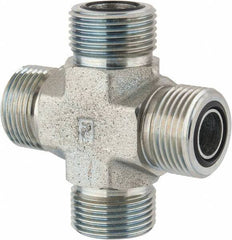 Parker - 5/8" OD, Steel Union Cross - 6,000 Max Working psi, 1-1/16" Hex, O-ring Face Seal Ends - Apex Tool & Supply