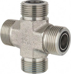 Parker - 3/4" OD, Steel Union Cross - 6,000 Max Working psi, 1-3/16" Hex, O-ring Face Seal Ends - Apex Tool & Supply