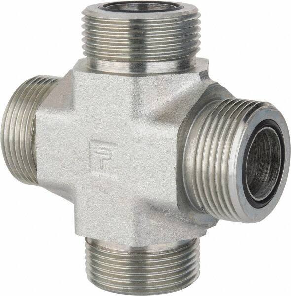 Parker - 1" OD, Steel Union Cross - 6,000 Max Working psi, 1-5/8" Hex, O-ring Face Seal Ends - Apex Tool & Supply