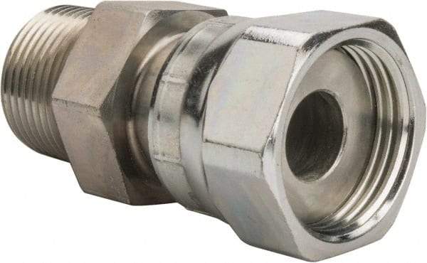 Parker - 3/4" OD, Steel Pipe Thread Swivel Connector - 5,500 Max Working psi, 1-1/4" Hex, O-Ring Face Seal/NPTF Ends - Apex Tool & Supply