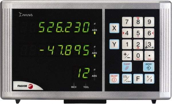 Fagor - 2 Axis, 36" X-Axis Travel, 12" Y-Axis Travel, Milling DRO System - 0.0002", 0.0005", 0.001" Resolution, 0.00012 In/Ft Accuracy, LED Display - Apex Tool & Supply