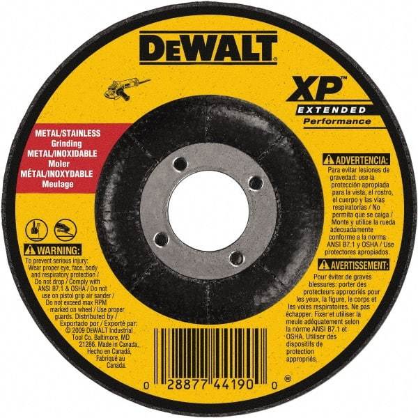DeWALT - 24 Grit, 5" Wheel Diam, 1/4" Wheel Thickness, 7/8" Arbor Hole, Type 27 Depressed Center Wheel - Zirconia Alumina, Resinoid Bond, 12,200 Max RPM, Compatible with Angle Grinder - Apex Tool & Supply