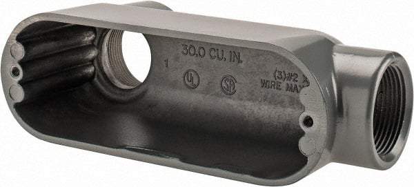 Thomas & Betts - LB Body, 1-1/4" Trade, IMC, Rigid Aluminum Conduit Body - Oval, 7-7/8" OAL, 32 cc Capacity, Gray - Apex Tool & Supply