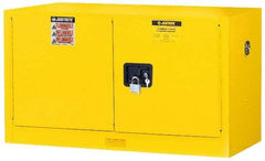 Justrite - 2 Door, 1 Shelf, Yellow Steel Stackable Safety Cabinet for Flammable and Combustible Liquids - 24" High x 43" Wide x 18" Deep, Self Closing Door, 17 Gal Capacity - Apex Tool & Supply