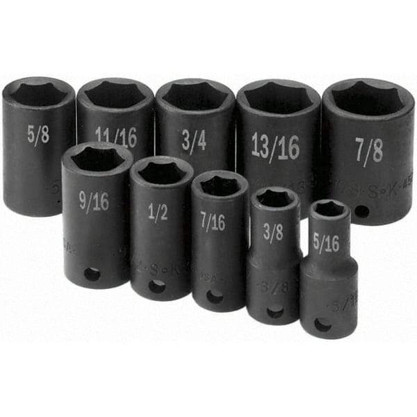 SK - 3/8" Drive Semi-Deep Impact Socket Set - 5/16 to 7/8", Inch Measurement Standard - Apex Tool & Supply