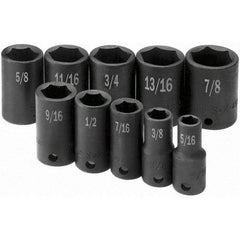 SK - 3/8" Drive Semi-Deep Impact Socket Set - 5/16 to 7/8", Inch Measurement Standard - Apex Tool & Supply