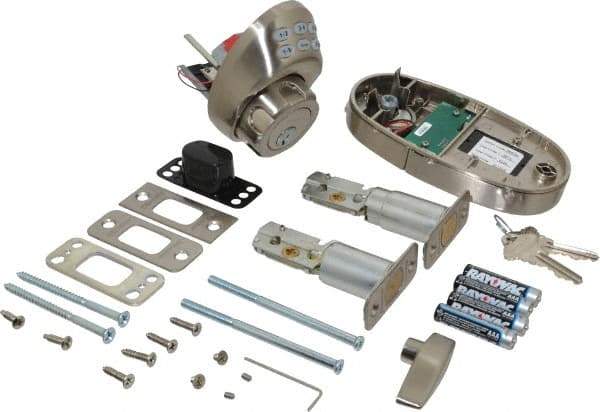 Master Lock - 1-3/8 to 1-3/4" Door Thickness, Satin Nickel Finish, Keyless Deadbolt - Nightwatch Override, Single Cylinder - Apex Tool & Supply