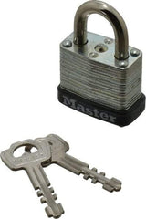 Master Lock - 1/2" Shackle Clearance, Keyed Alike Warded Cylinder Padlock - 3/16" Shackle Diam, Steel - Apex Tool & Supply