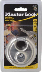 Master Lock - 3/4" Shackle Clearance, Keyed Alike Shielded Shackle Disk Lock Padlock - 3/8" Shackle Diam, Stainless Steel - Apex Tool & Supply