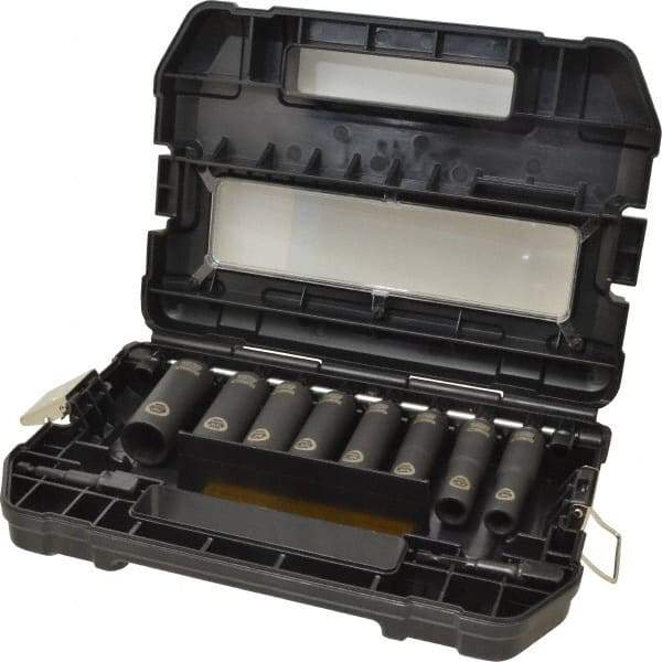 DeWALT - 10 Piece 1/2" Drive Thin Wall Deep Impact Socket Set - 6 Points, 7/16 to 7/8", Inch Measurement Standard - Apex Tool & Supply