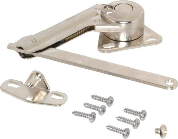 Sugatsune - 8-1/2" OAL x 7/8" Wide, 60 Lb/Inch Capacity, Adjustable Soft Down Stay - Left Side, 5mm Mounting Hole Diam, 90° Max Opening, Nickel Plated Steel & Zinc Alloy - Apex Tool & Supply