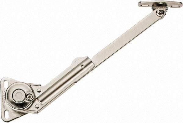 Sugatsune - 8-1/2" OAL x 7/8" Wide, 60 Lb/Inch Capacity, Adjustable Soft Down Stay - Right Side, 5mm Mounting Hole Diam, 105° Max Opening, Nickel Plated Steel & Zinc Alloy - Apex Tool & Supply