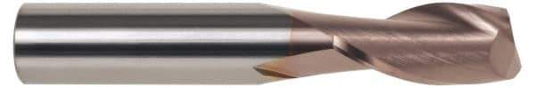 SGS - 1/2", 1" LOC, 1/2" Shank Diam, 3" OAL, 2 Flute, Solid Carbide Square End Mill - Single End, TiCN Finish, Spiral Flute, 30° Helix, Centercutting, Right Hand Cut, Right Hand Flute, Series 10B - Apex Tool & Supply