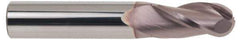 SGS - 13/32" Diam, 1" LOC, 3 Flute Solid Carbide Ball End Mill - TiCN Finish, Single End, 2-3/4" OAL, 7/16" Shank Diam, Spiral Flute - Apex Tool & Supply