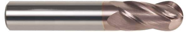 SGS - 25/64" Diam, 1" LOC, 4 Flute Solid Carbide Ball End Mill - TiCN Finish, Single End, 2-3/4" OAL, 7/16" Shank Diam, Spiral Flute - Apex Tool & Supply