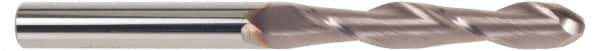 SGS - 3/8" Diam, 1-3/4" LOC, 2 Flute Solid Carbide Ball End Mill - TiCN Finish, Single End, 4" OAL, 3/8" Shank Diam, Spiral Flute - Apex Tool & Supply