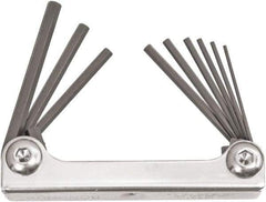 Bondhus - 9 Piece Fold-Up Ball End Hex Key Set - Hex Range 0.05 to 3/16", 4" OAL, Protanium High Torque Steel - Apex Tool & Supply