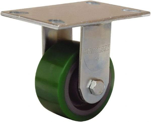 Hamilton - 4" Diam x 2" Wide x 5-5/8" OAH Top Plate Mount Rigid Caster - Polyurethane Mold onto Cast Iron Center, 750 Lb Capacity, Sealed Precision Ball Bearing, 4-1/2 x 6-1/4" Plate - Apex Tool & Supply