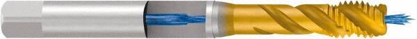 Emuge - M10x1.50 Metric 3 Flute 6H Bottoming Spiral Flute Tap - Cobalt, TiN Finish, 100mm OAL, Right Hand Flute, Right Hand Thread, Series Enorm - Apex Tool & Supply