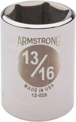 Armstrong - 13/16", 1/2" Drive, Standard Hand Socket - 6 Points, 1-29/64" OAL - Apex Tool & Supply