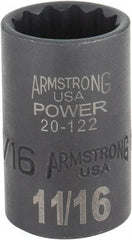 Armstrong - 11/16", 1/2" Drive, Standard Hand Socket - 12 Points, 1-29/64" OAL, Black Finish - Apex Tool & Supply