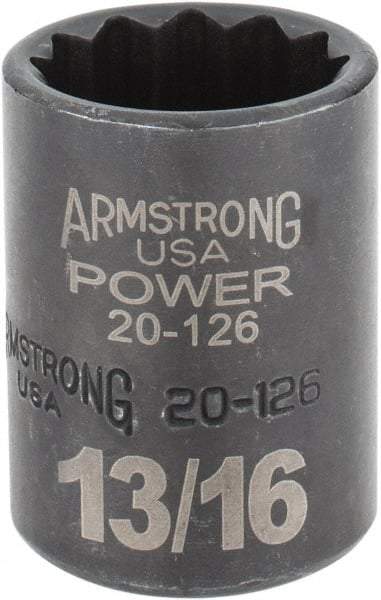 Armstrong - 13/16", 1/2" Drive, Standard Hand Socket - 12 Points, 1-29/64" OAL, Black Finish - Apex Tool & Supply