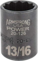Armstrong - 13/16", 1/2" Drive, Standard Hand Socket - 12 Points, 1-29/64" OAL, Black Finish - Apex Tool & Supply
