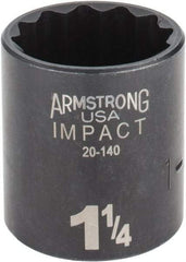 Armstrong - 1-1/4", 1/2" Drive, Standard Hand Socket - 12 Points, 1-45/64" OAL, Black Finish - Apex Tool & Supply